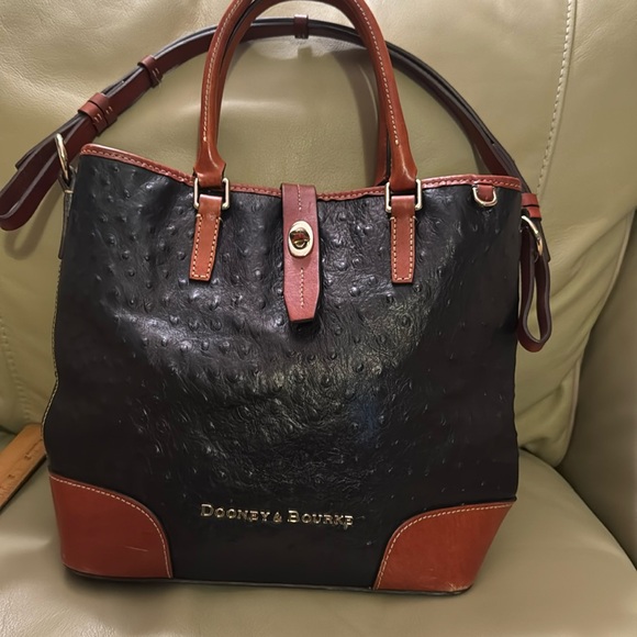 Dooney and Burke textured leather purses, two tone black and brown. - Picture 1 of 6